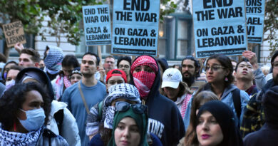 Manifestación en San Francisco, EEUU, por el cese del genocidio israelí contra Palestina y Líbano.